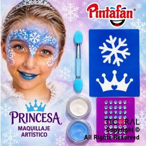 KIT MAQUILLAJE ARTISTICO BLANCO Y CELESTE ( 4 GR) + STENCIL + STRASS + ESFUMINA